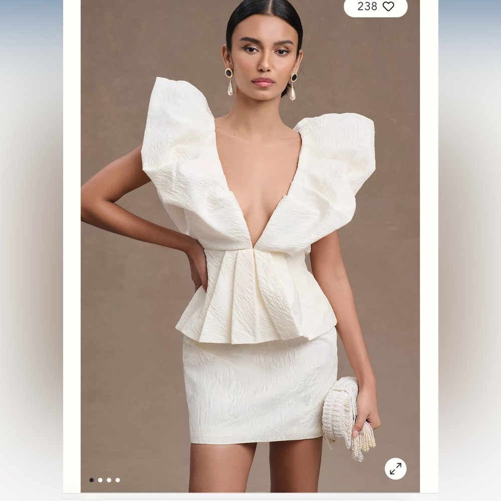 Ronny Kobo Calin Puff-Sleeve Peplum Mini Dress - white size 4, new